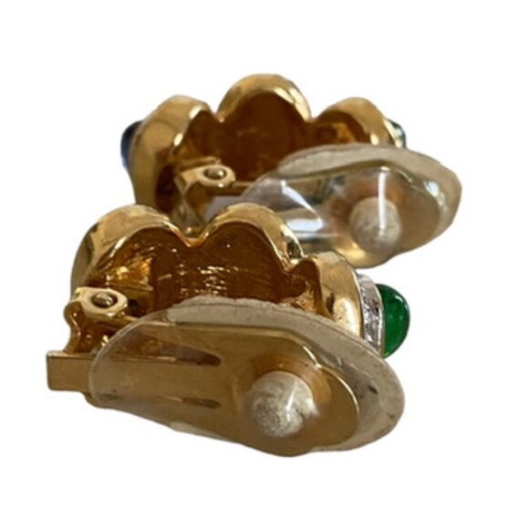 Vintage 80s Unsigned Christian Dior Earrings HuggiesCabochon and Pave Rhinestone - Picture 6 of 8